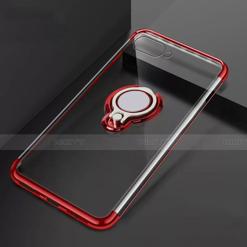 Funda Silicona Ultrafina Carcasa Transparente con Magnetico Anillo de dedo Soporte C02 para Oppo K1 Rojo