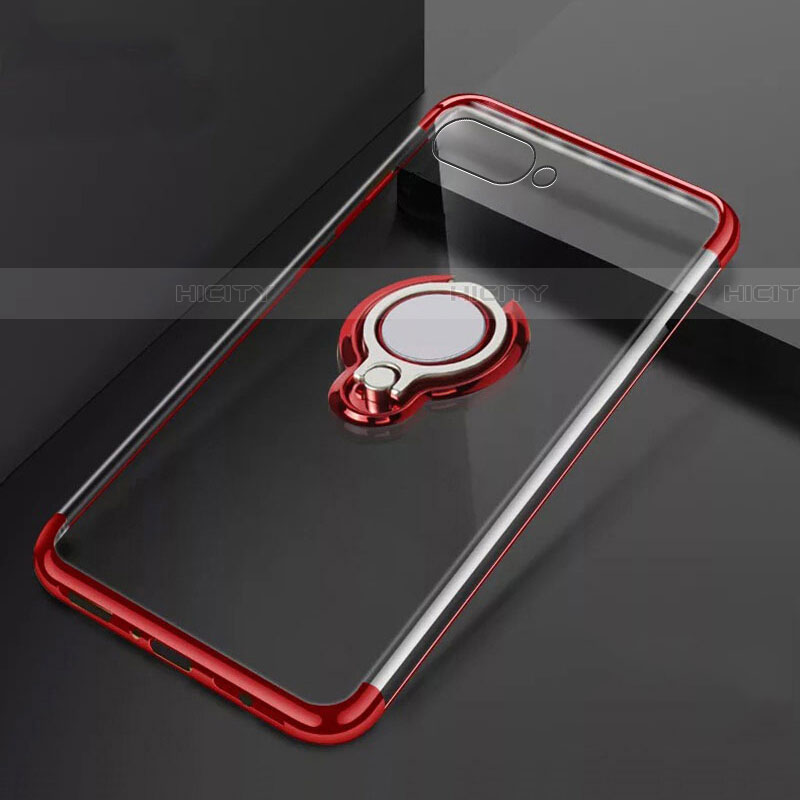 Funda Silicona Ultrafina Carcasa Transparente con Magnetico Anillo de dedo Soporte C02 para Oppo RX17 Neo Rojo
