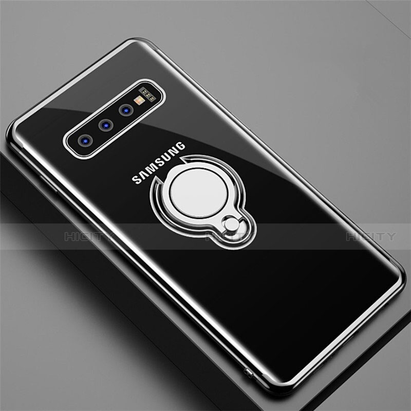 Funda Silicona Ultrafina Carcasa Transparente con Magnetico Anillo de dedo Soporte C02 para Samsung Galaxy S10 Plus