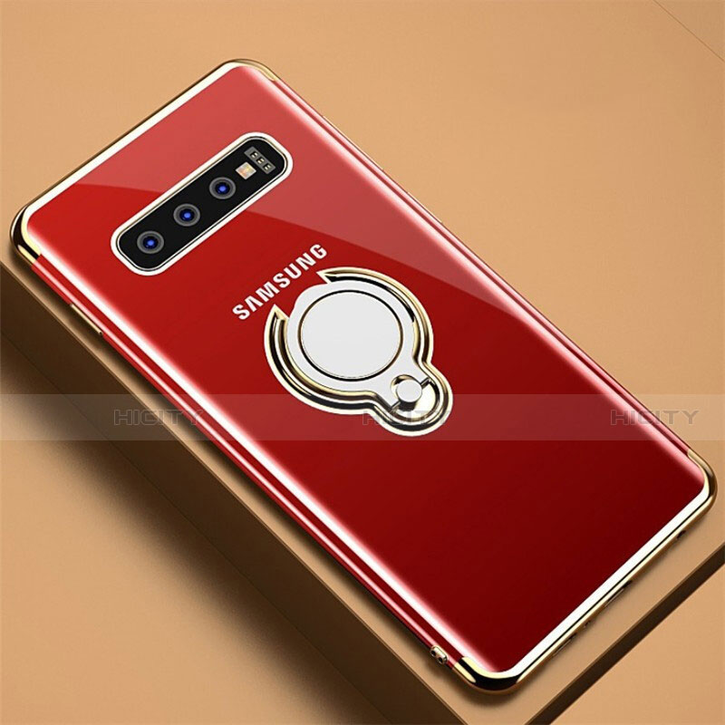 Funda Silicona Ultrafina Carcasa Transparente con Magnetico Anillo de dedo Soporte C02 para Samsung Galaxy S10 Plus