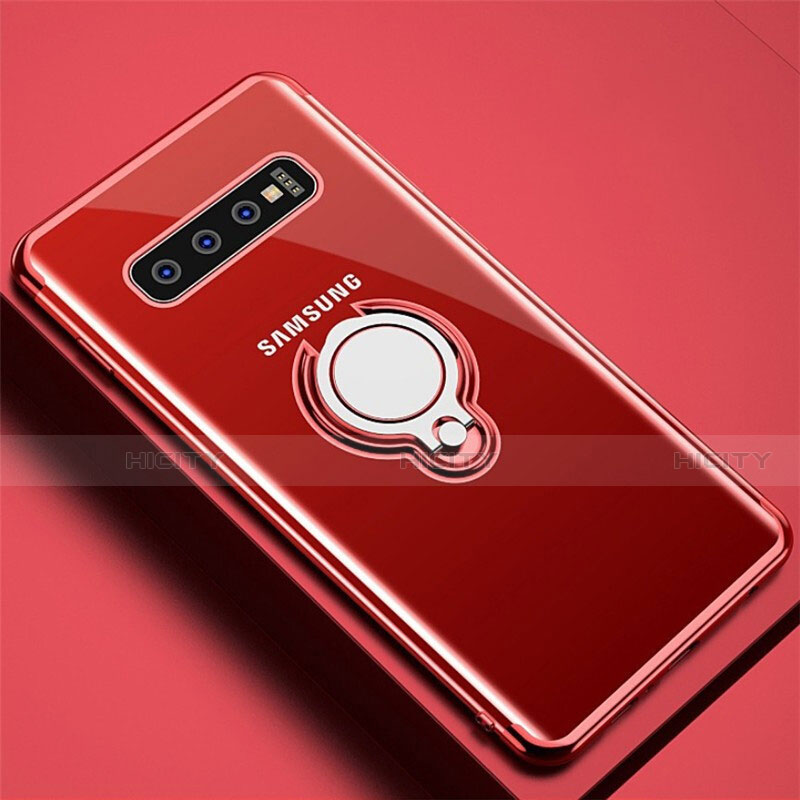 Funda Silicona Ultrafina Carcasa Transparente con Magnetico Anillo de dedo Soporte C02 para Samsung Galaxy S10 Plus Rojo