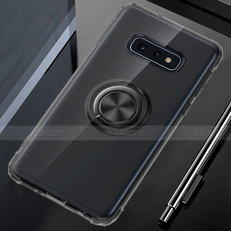 Funda Silicona Ultrafina Carcasa Transparente con Magnetico Anillo de dedo Soporte C02 para Samsung Galaxy S10e Negro