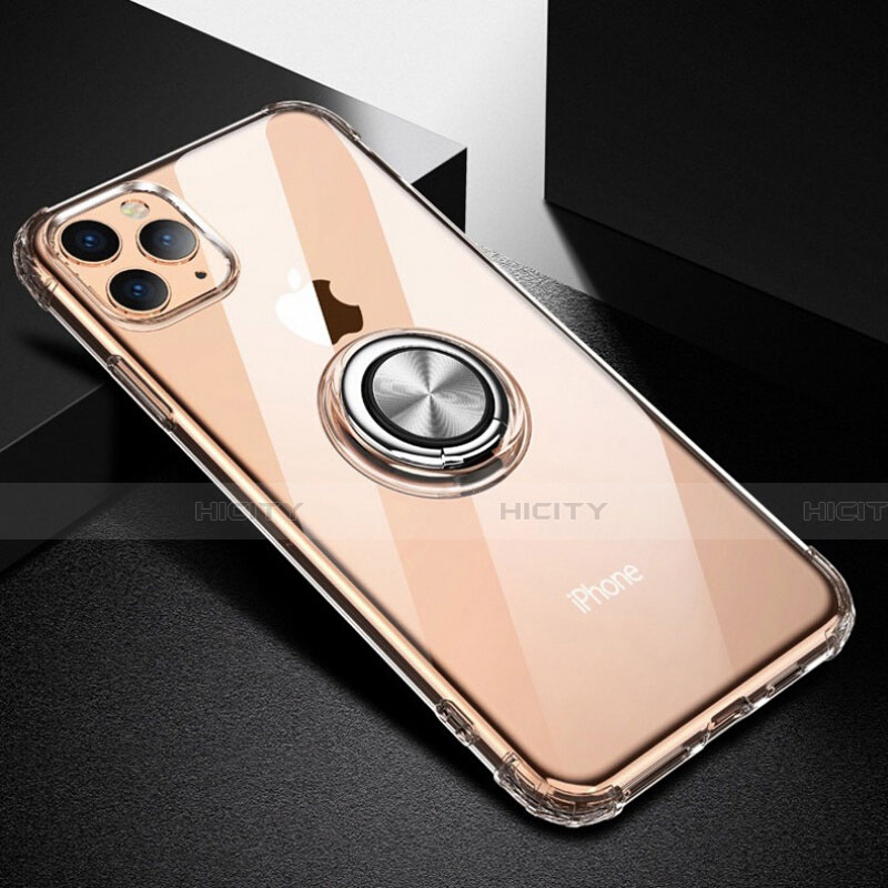 Funda Silicona Ultrafina Carcasa Transparente con Magnetico Anillo de dedo Soporte C03 para Apple iPhone 11 Pro