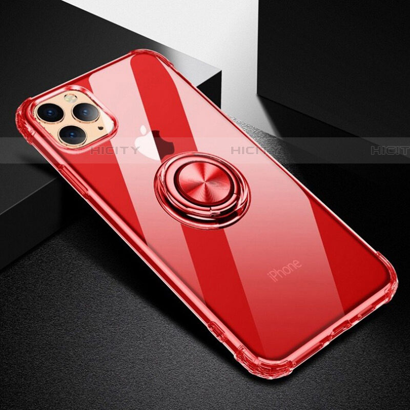 Funda Silicona Ultrafina Carcasa Transparente con Magnetico Anillo de dedo Soporte C03 para Apple iPhone 11 Pro Max