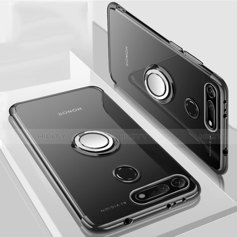 Funda Silicona Ultrafina Carcasa Transparente con Magnetico Anillo de dedo Soporte C03 para Huawei Honor V20