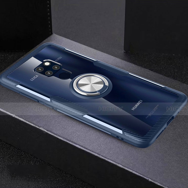 Funda Silicona Ultrafina Carcasa Transparente con Magnetico Anillo de dedo Soporte C03 para Huawei Mate 20 X 5G Azul