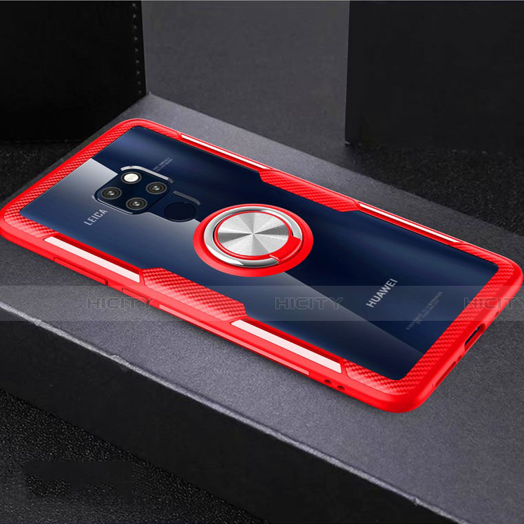 Funda Silicona Ultrafina Carcasa Transparente con Magnetico Anillo de dedo Soporte C03 para Huawei Mate 20 X 5G Rojo