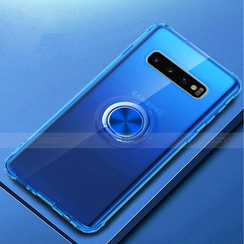 Funda Silicona Ultrafina Carcasa Transparente con Magnetico Anillo de dedo Soporte C03 para Samsung Galaxy S10 Plus Azul