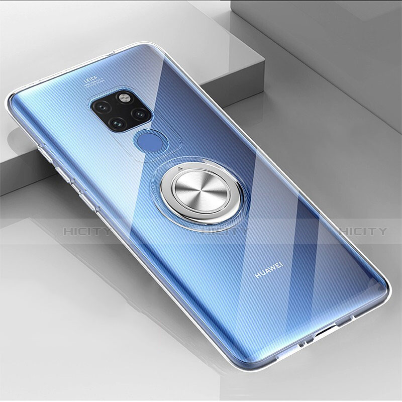 Funda Silicona Ultrafina Carcasa Transparente con Magnetico Anillo de dedo Soporte C04 para Huawei Mate 20 X 5G Claro