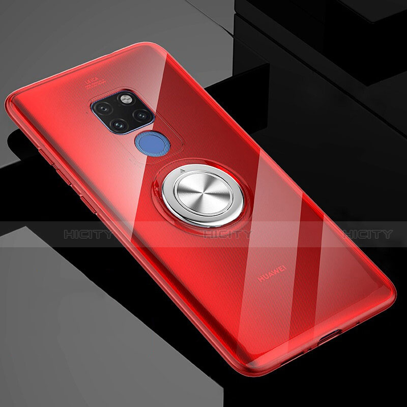Funda Silicona Ultrafina Carcasa Transparente con Magnetico Anillo de dedo Soporte C04 para Huawei Mate 20 X 5G Rojo