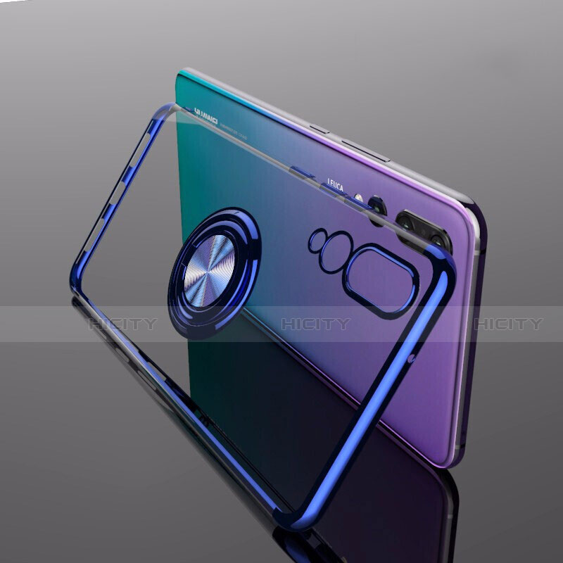 Funda Silicona Ultrafina Carcasa Transparente con Magnetico Anillo de dedo Soporte C04 para Huawei P20 Pro Azul