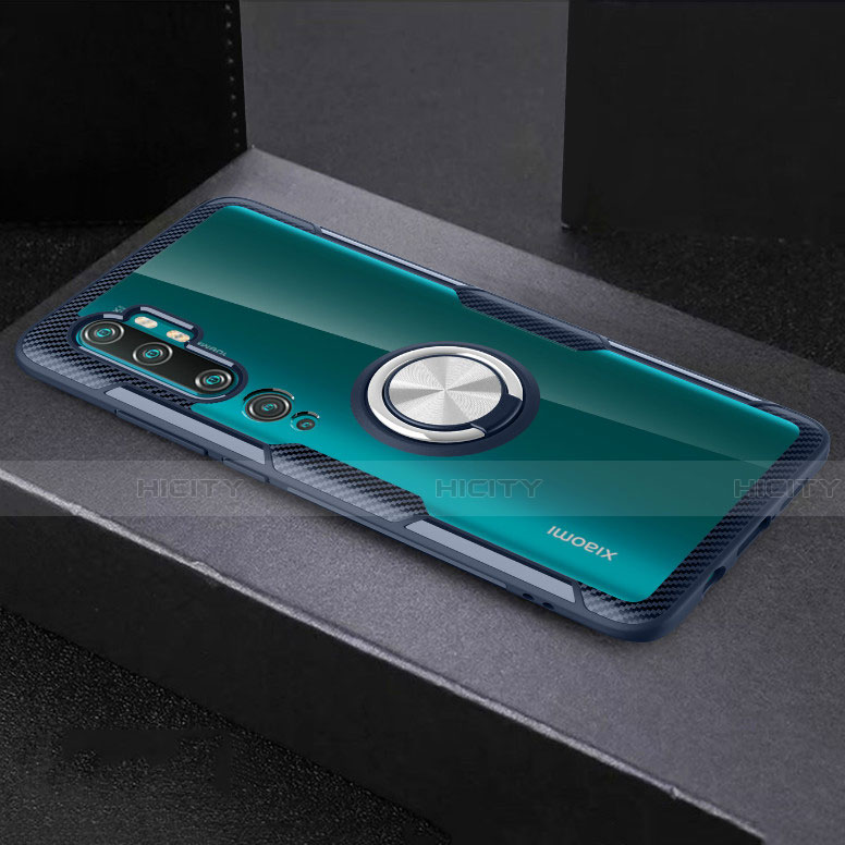 Funda Silicona Ultrafina Carcasa Transparente con Magnetico Anillo de dedo Soporte D01 para Xiaomi Mi Note 10