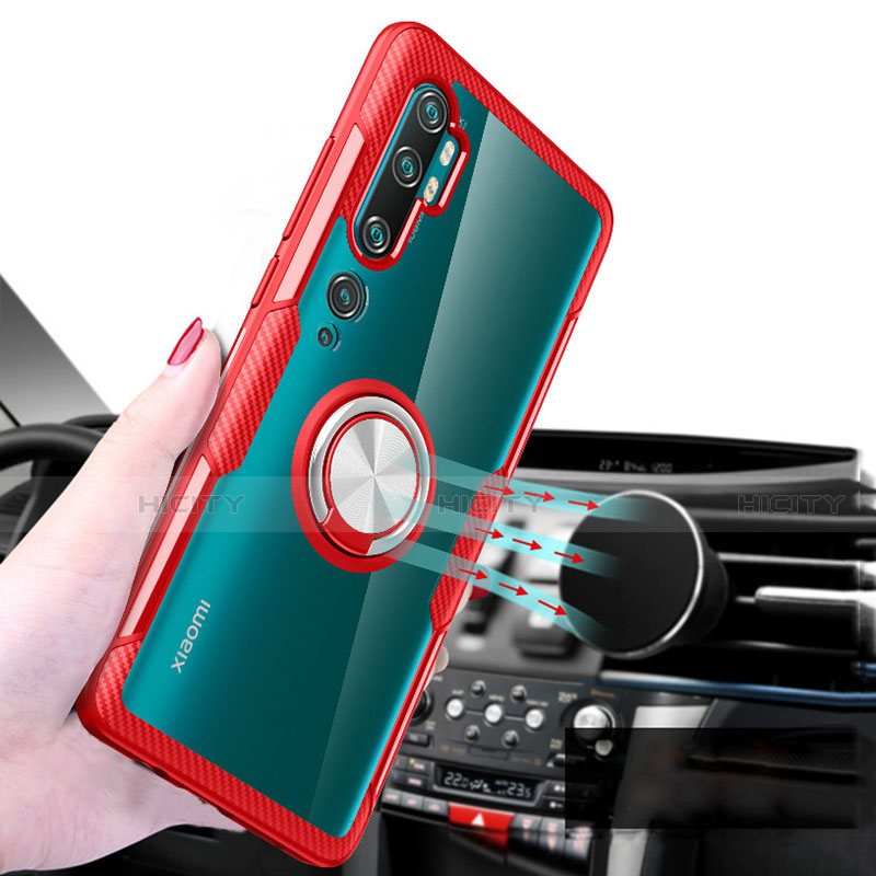 Funda Silicona Ultrafina Carcasa Transparente con Magnetico Anillo de dedo Soporte D01 para Xiaomi Mi Note 10 Pro