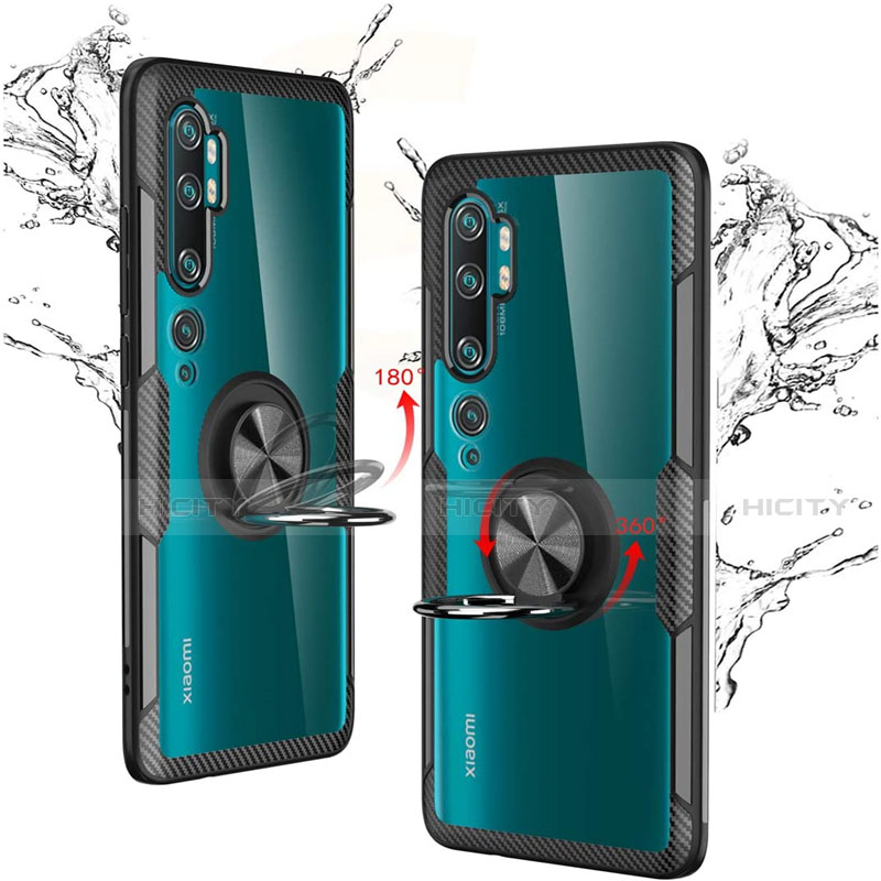 Funda Silicona Ultrafina Carcasa Transparente con Magnetico Anillo de dedo Soporte D02 para Xiaomi Mi Note 10 Pro