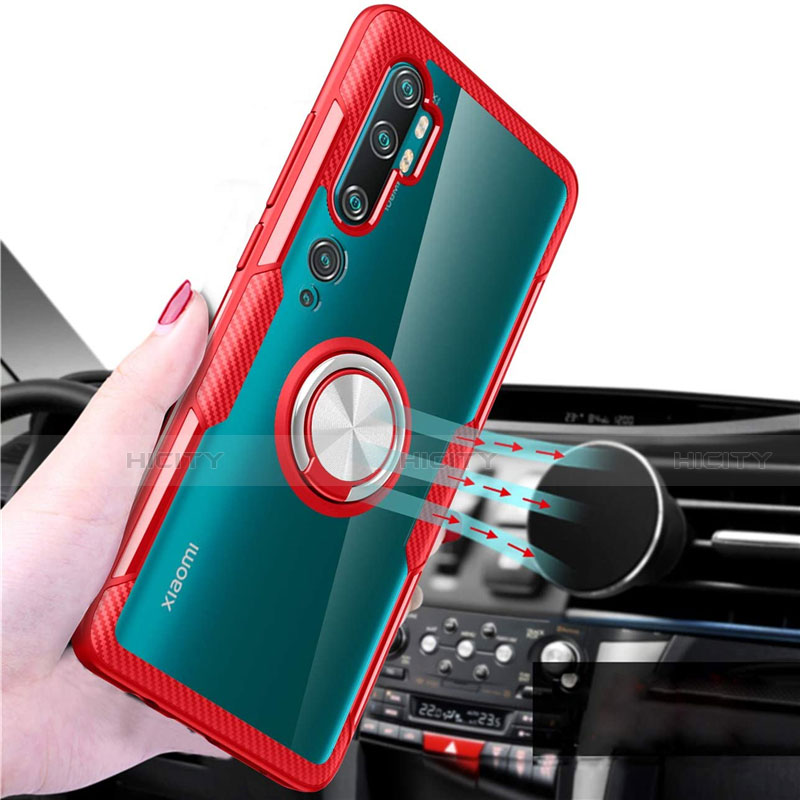 Funda Silicona Ultrafina Carcasa Transparente con Magnetico Anillo de dedo Soporte D02 para Xiaomi Mi Note 10 Pro