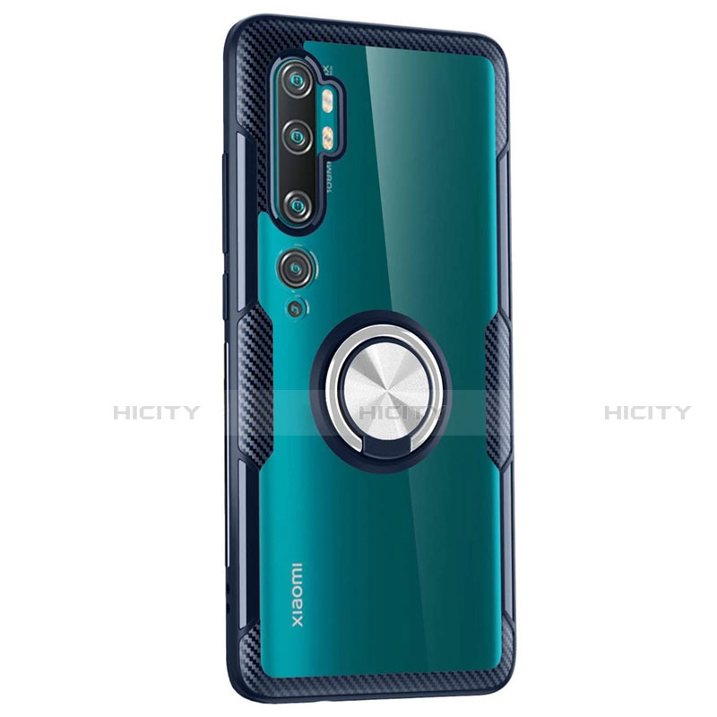 Funda Silicona Ultrafina Carcasa Transparente con Magnetico Anillo de dedo Soporte D02 para Xiaomi Mi Note 10 Pro Azul Cielo