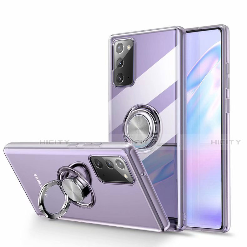 Funda Silicona Ultrafina Carcasa Transparente con Magnetico Anillo de dedo Soporte N02 para Samsung Galaxy Note 20 5G Claro