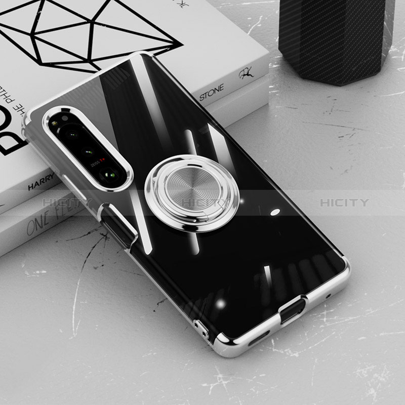Funda Silicona Ultrafina Carcasa Transparente con Magnetico Anillo de dedo Soporte para Sony Xperia 1 IV