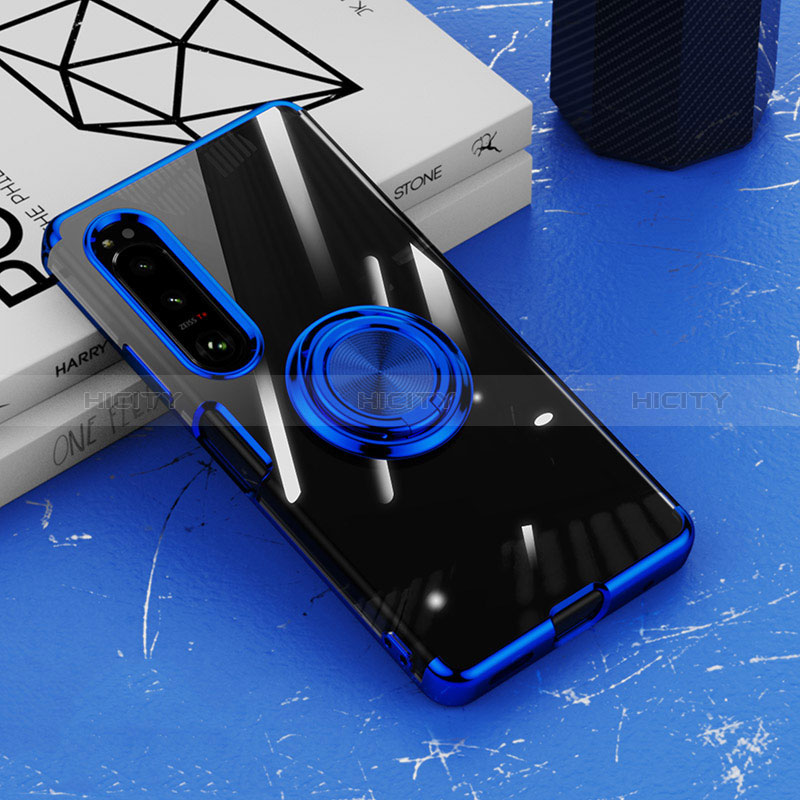 Funda Silicona Ultrafina Carcasa Transparente con Magnetico Anillo de dedo Soporte para Sony Xperia 1 IV