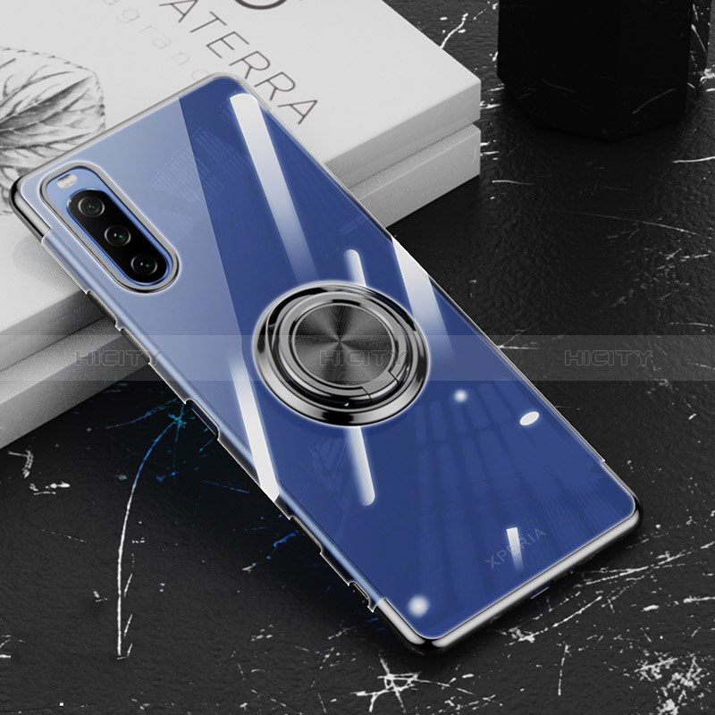 Funda Silicona Ultrafina Carcasa Transparente con Magnetico Anillo de dedo Soporte para Sony Xperia 10 III