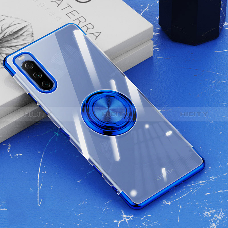 Funda Silicona Ultrafina Carcasa Transparente con Magnetico Anillo de dedo Soporte para Sony Xperia 10 III Lite