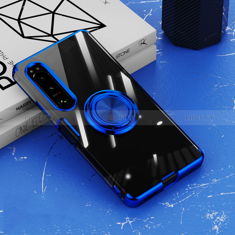 Funda Silicona Ultrafina Carcasa Transparente con Magnetico Anillo de dedo Soporte para Sony Xperia 10 IV