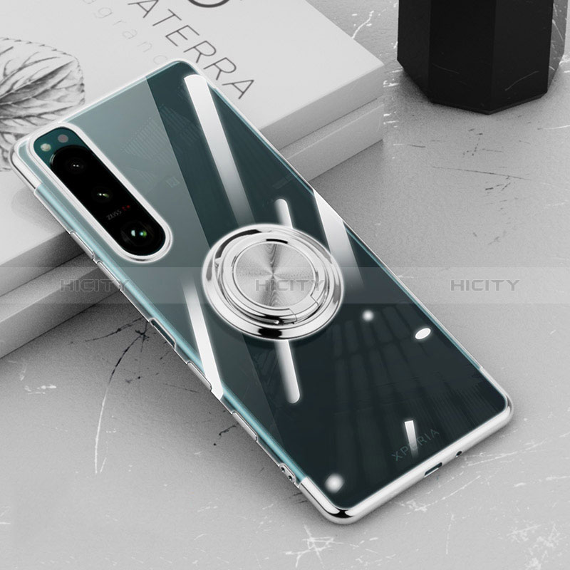 Funda Silicona Ultrafina Carcasa Transparente con Magnetico Anillo de dedo Soporte para Sony Xperia 5 III SO-53B