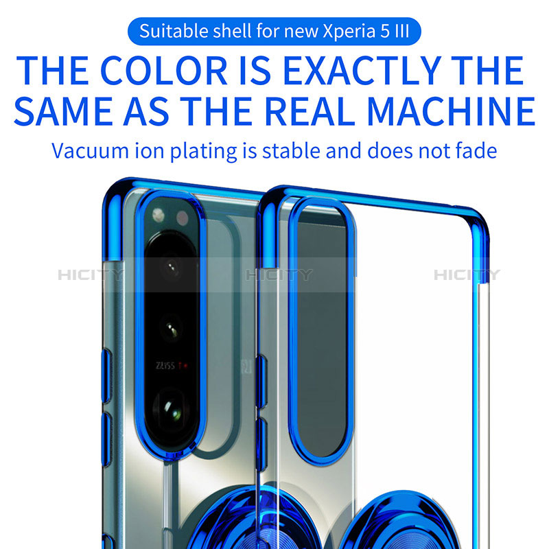 Funda Silicona Ultrafina Carcasa Transparente con Magnetico Anillo de dedo Soporte para Sony Xperia 5 III SO-53B