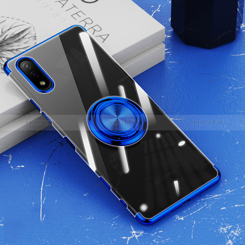 Funda Silicona Ultrafina Carcasa Transparente con Magnetico Anillo de dedo Soporte para Sony Xperia Ace II SO-41B Azul