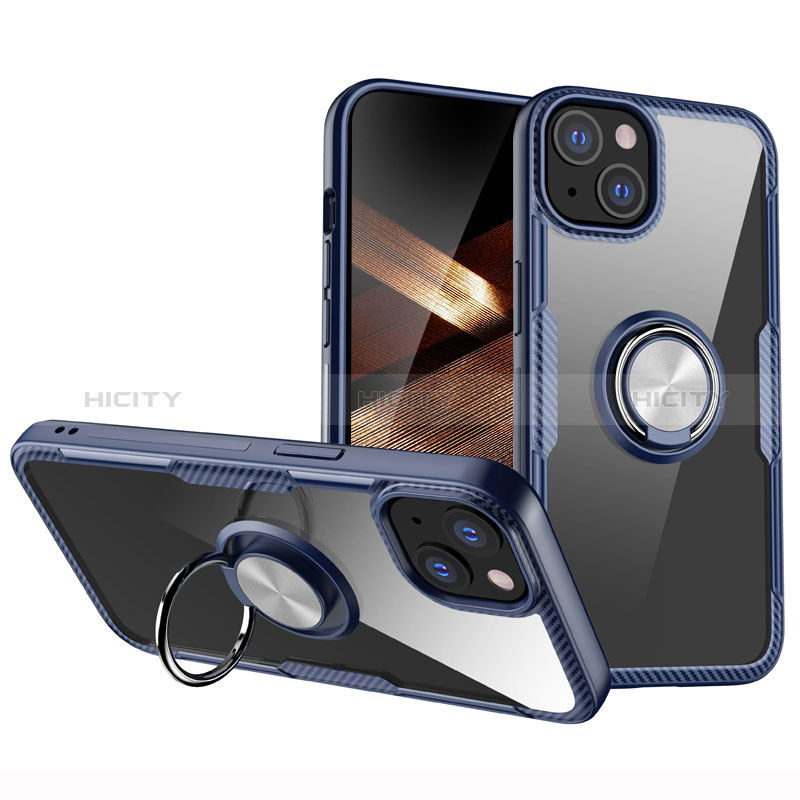 Funda Silicona Ultrafina Carcasa Transparente con Magnetico Anillo de dedo Soporte S01 para Apple iPhone 15 Plus