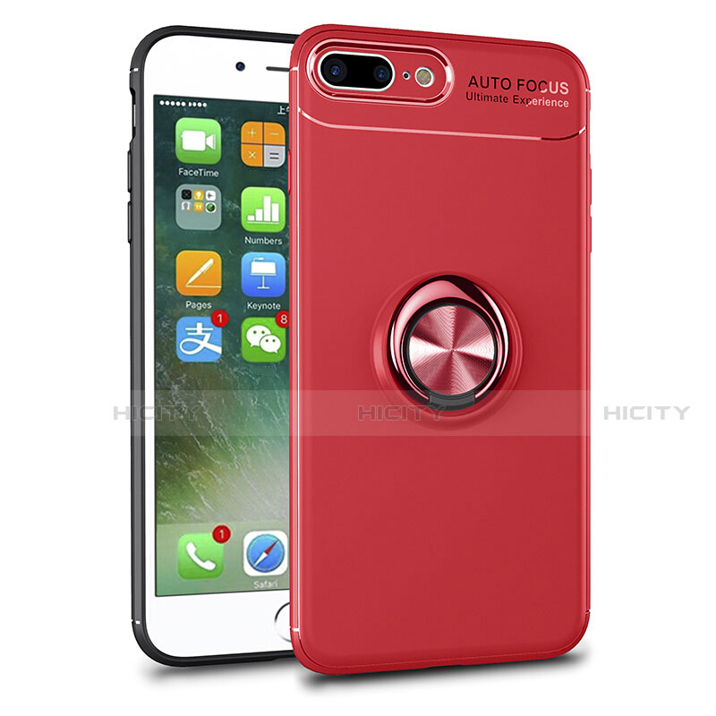 Funda Silicona Ultrafina Carcasa Transparente con Magnetico Anillo de dedo Soporte S01 para Apple iPhone 7 Plus Rojo