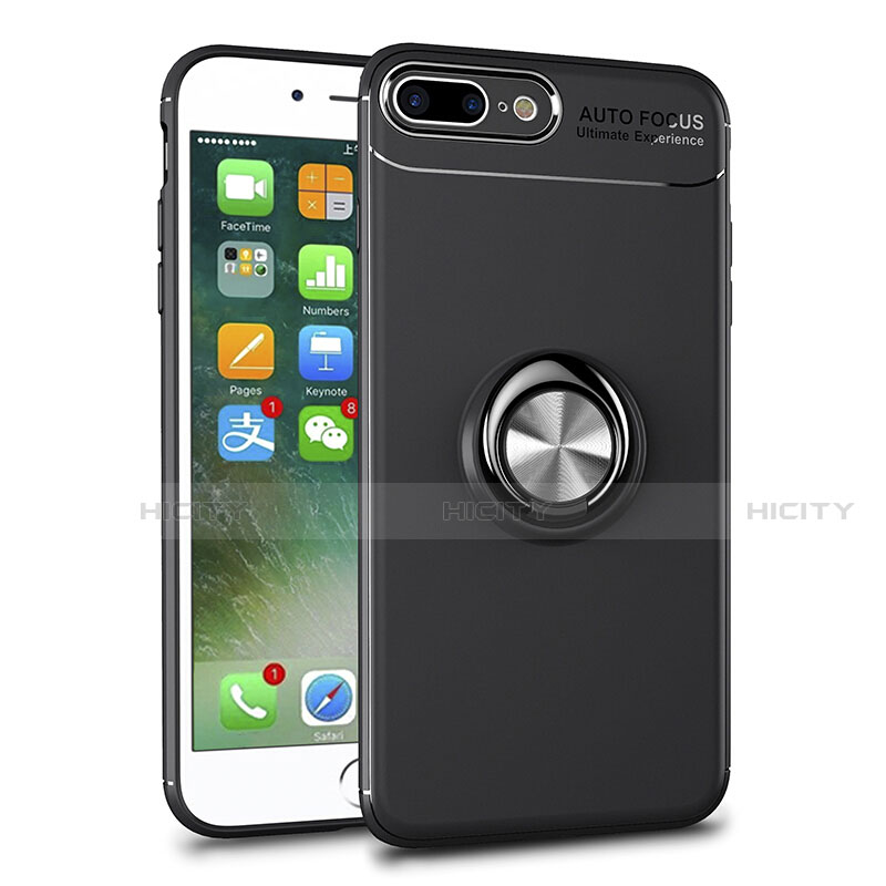 Funda Silicona Ultrafina Carcasa Transparente con Magnetico Anillo de dedo Soporte S01 para Apple iPhone 8 Plus Negro