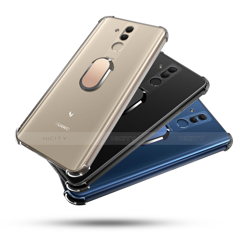 Funda Silicona Ultrafina Carcasa Transparente con Magnetico Anillo de dedo Soporte S01 para Huawei Mate 20 Lite