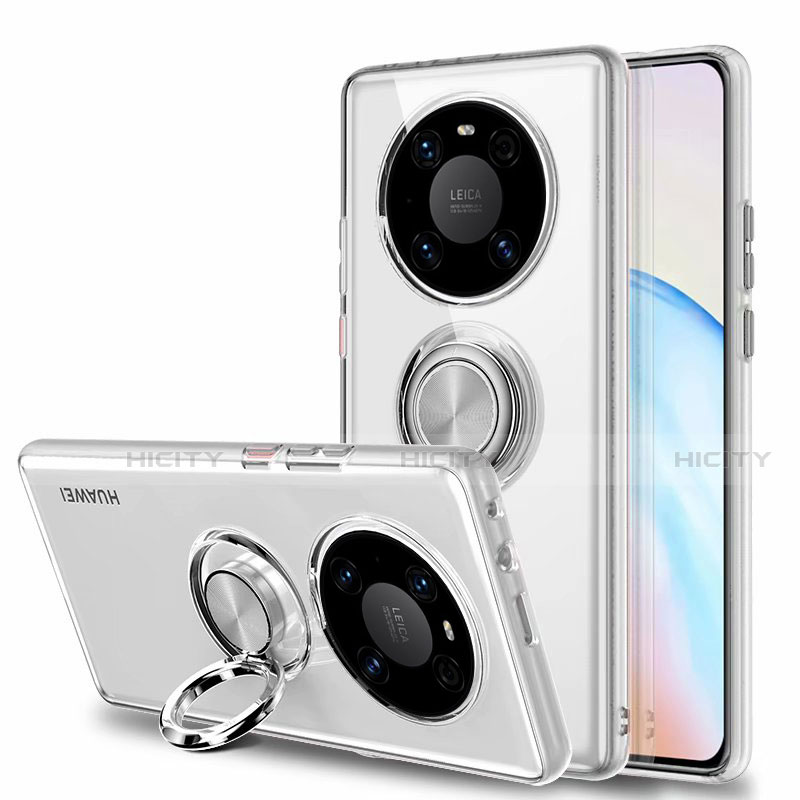 Funda Silicona Ultrafina Carcasa Transparente con Magnetico Anillo de dedo Soporte S01 para Huawei Mate 40E Pro 4G Claro