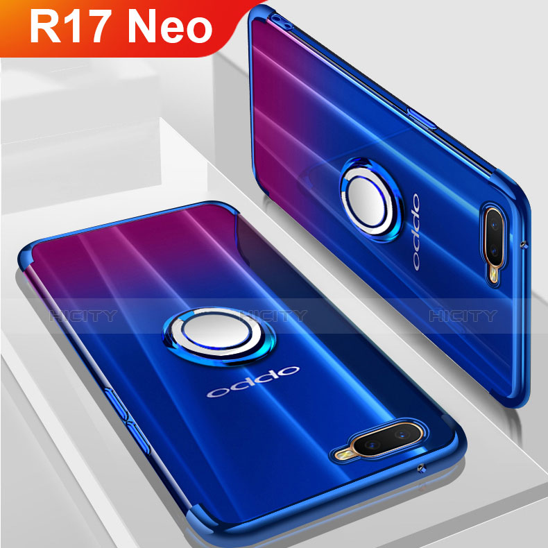 Funda Silicona Ultrafina Carcasa Transparente con Magnetico Anillo de dedo Soporte S01 para Oppo R17 Neo Azul