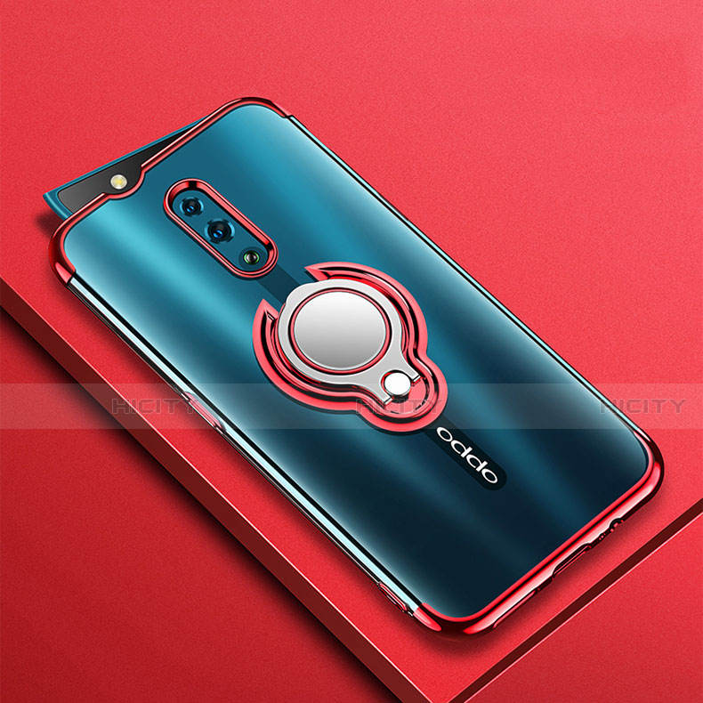 Funda Silicona Ultrafina Carcasa Transparente con Magnetico Anillo de dedo Soporte S01 para Oppo Reno Rojo