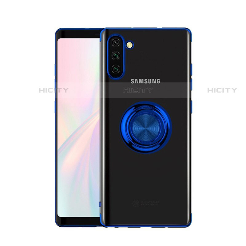 Funda Silicona Ultrafina Carcasa Transparente con Magnetico Anillo de dedo Soporte S01 para Samsung Galaxy Note 10 5G Azul