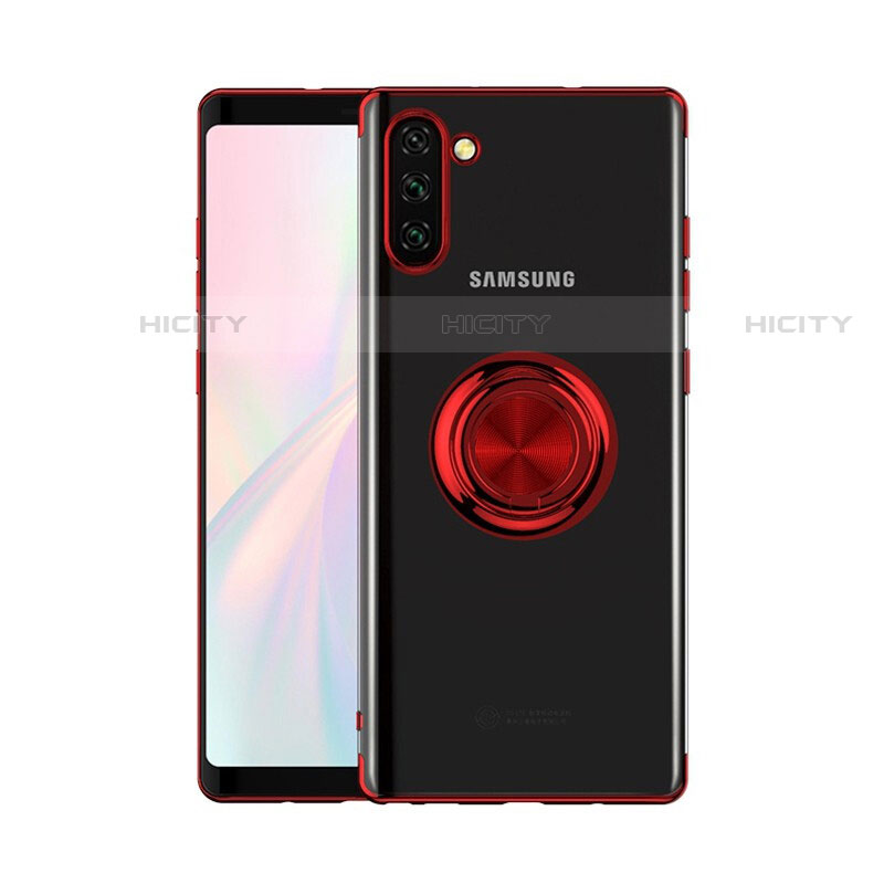 Funda Silicona Ultrafina Carcasa Transparente con Magnetico Anillo de dedo Soporte S01 para Samsung Galaxy Note 10 Rojo