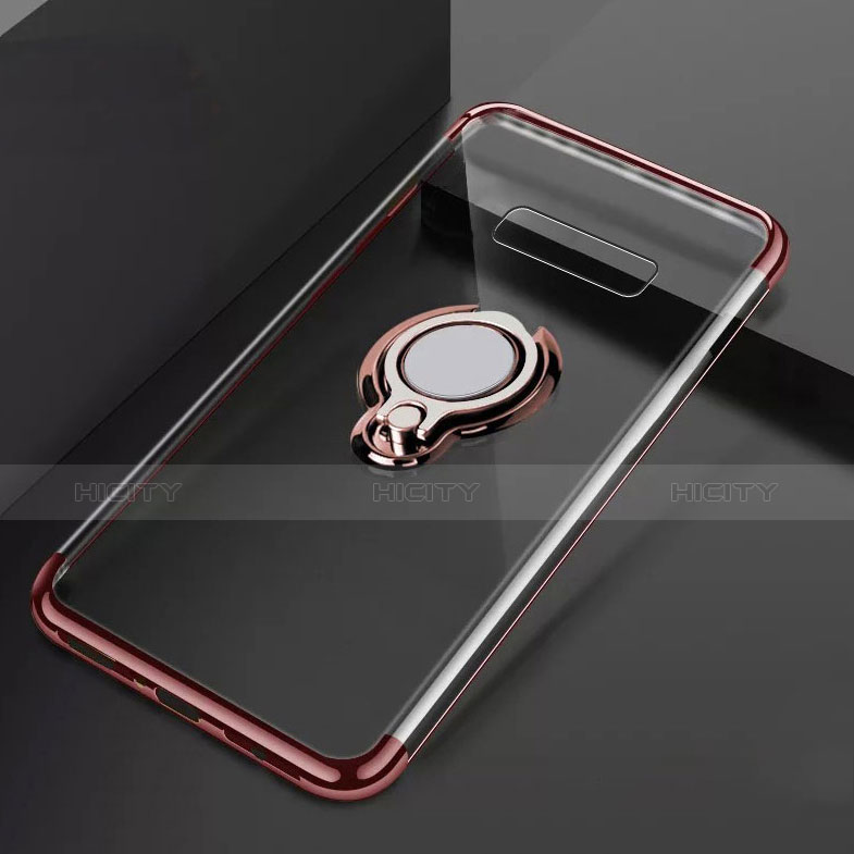 Funda Silicona Ultrafina Carcasa Transparente con Magnetico Anillo de dedo Soporte S01 para Samsung Galaxy S10 Plus Oro Rosa