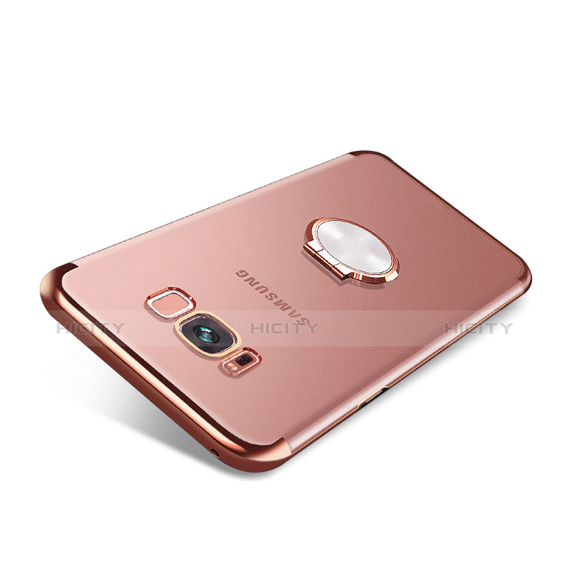 Funda Silicona Ultrafina Carcasa Transparente con Magnetico Anillo de dedo Soporte S01 para Samsung Galaxy S8 Plus Oro Rosa