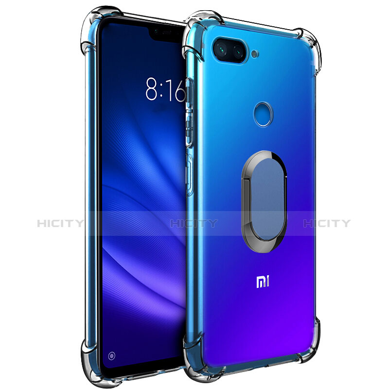 Funda Silicona Ultrafina Carcasa Transparente con Magnetico Anillo de dedo Soporte S01 para Xiaomi Mi 8 Lite Azul