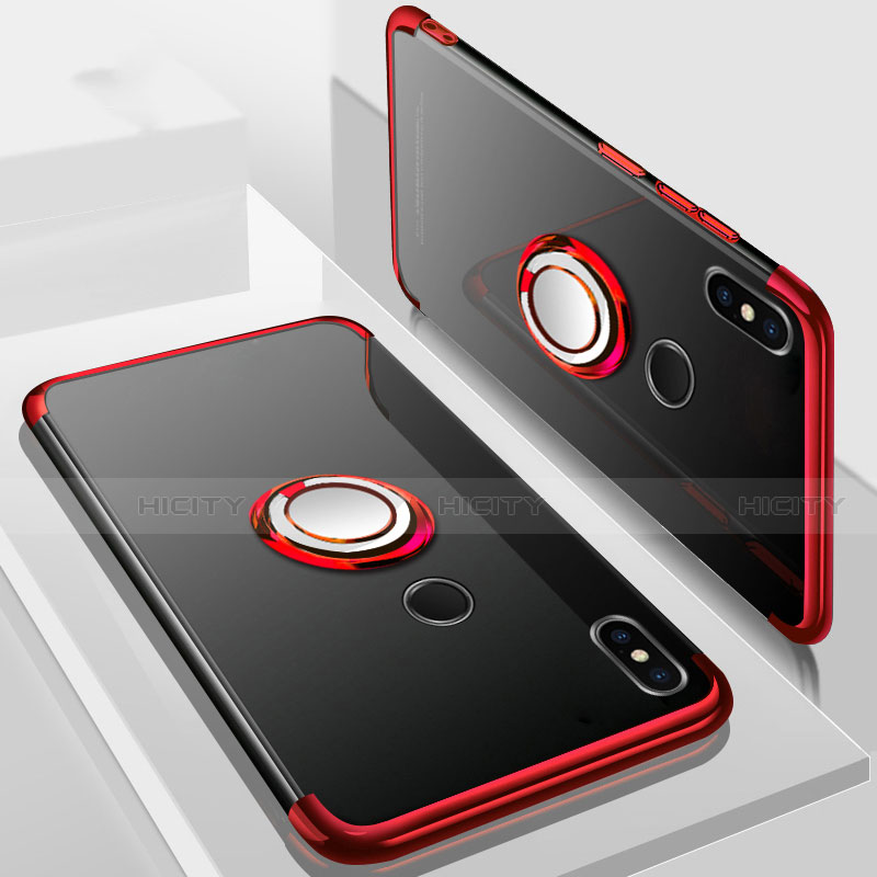 Funda Silicona Ultrafina Carcasa Transparente con Magnetico Anillo de dedo Soporte S01 para Xiaomi Mi A2 Lite Rojo