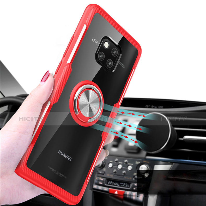 Funda Silicona Ultrafina Carcasa Transparente con Magnetico Anillo de dedo Soporte S02 para Huawei Mate 20 Pro