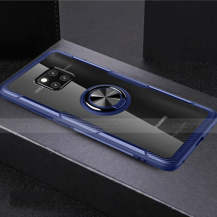 Funda Silicona Ultrafina Carcasa Transparente con Magnetico Anillo de dedo Soporte S02 para Huawei Mate 20 Pro Azul