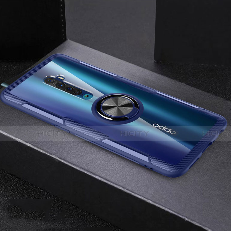 Funda Silicona Ultrafina Carcasa Transparente con Magnetico Anillo de dedo Soporte S02 para Oppo Reno2