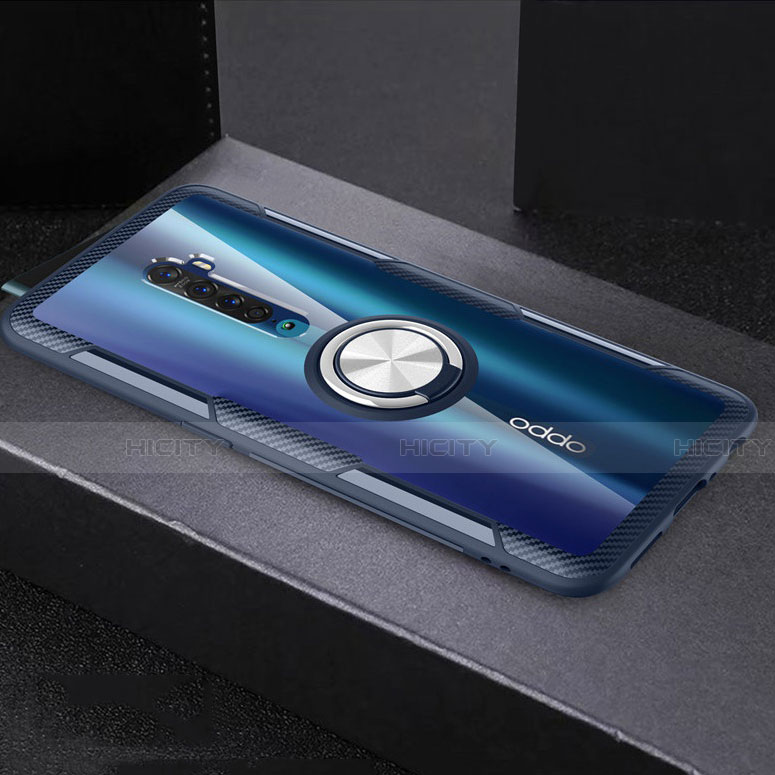 Funda Silicona Ultrafina Carcasa Transparente con Magnetico Anillo de dedo Soporte S02 para Oppo Reno2