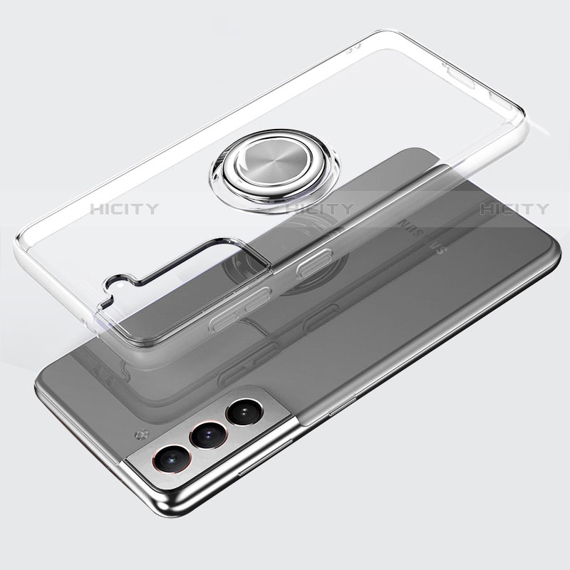 Funda Silicona Ultrafina Carcasa Transparente con Magnetico Anillo de dedo Soporte S02 para Samsung Galaxy S21 FE 5G