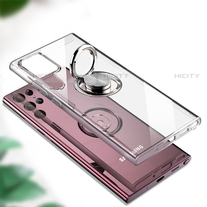 Funda Silicona Ultrafina Carcasa Transparente con Magnetico Anillo de dedo Soporte S05 para Samsung Galaxy S23 Ultra 5G