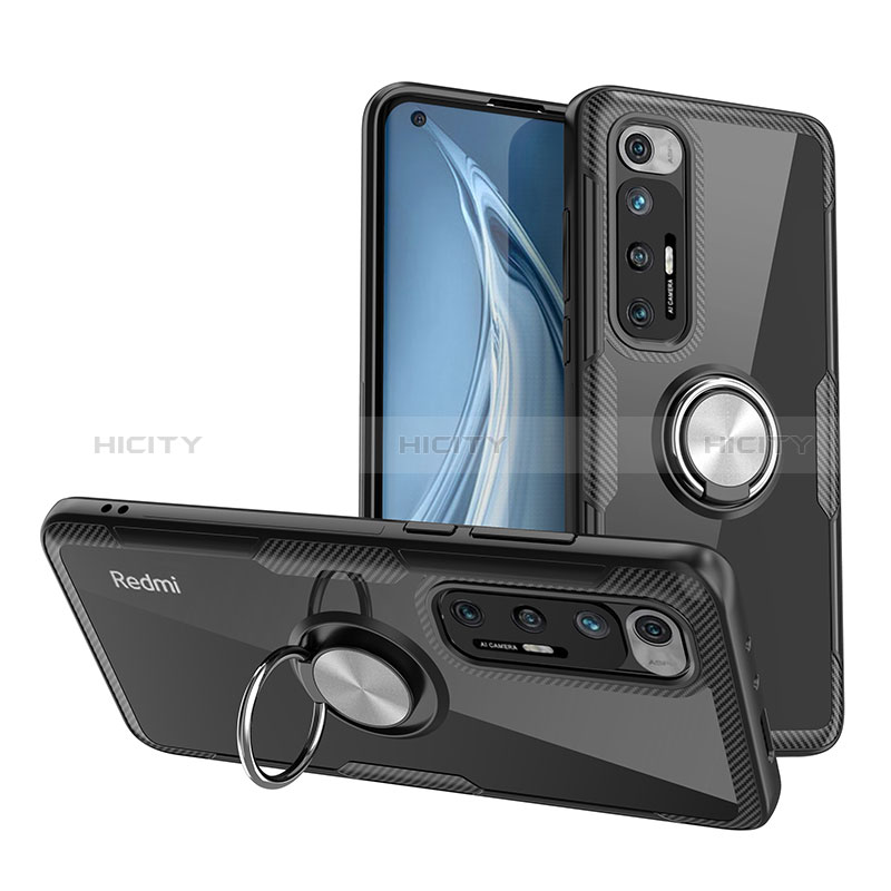 Funda Silicona Ultrafina Carcasa Transparente con Magnetico Anillo de dedo Soporte ZL1 para Xiaomi Mi 10S 5G Plata y Negro