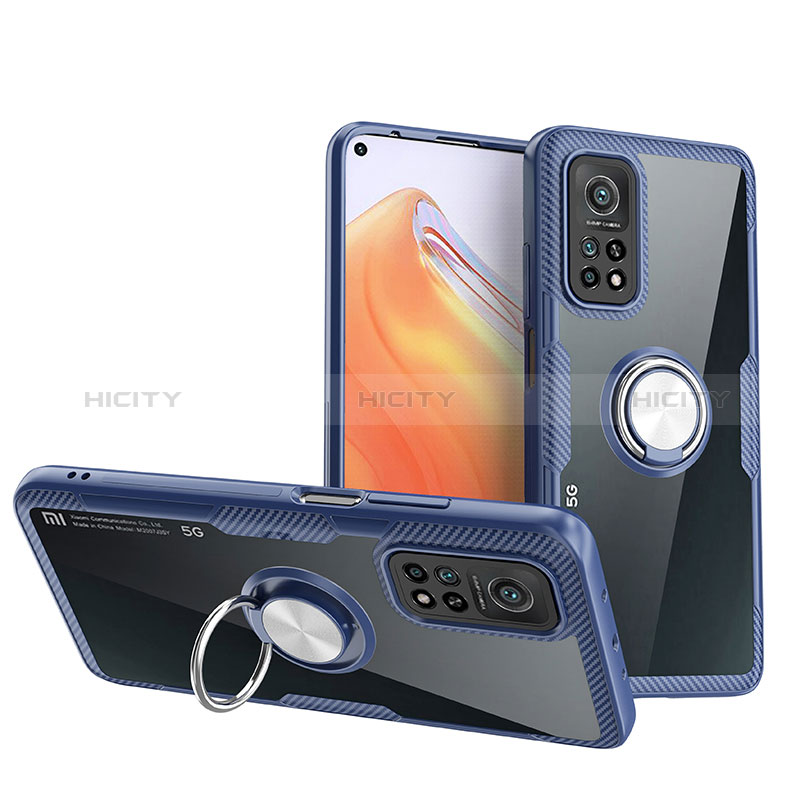 Funda Silicona Ultrafina Carcasa Transparente con Magnetico Anillo de dedo Soporte ZL1 para Xiaomi Mi 10T Pro 5G Plata y Azul